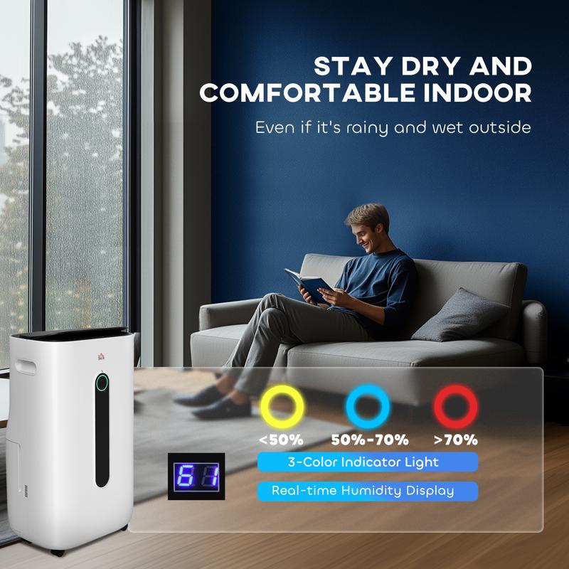 HOMCOM 6500mL Portable Dehumidifier with Air Purifier Filter, 24H Timer, 4 Modes, 22L/Day, for Home Laundry Basement