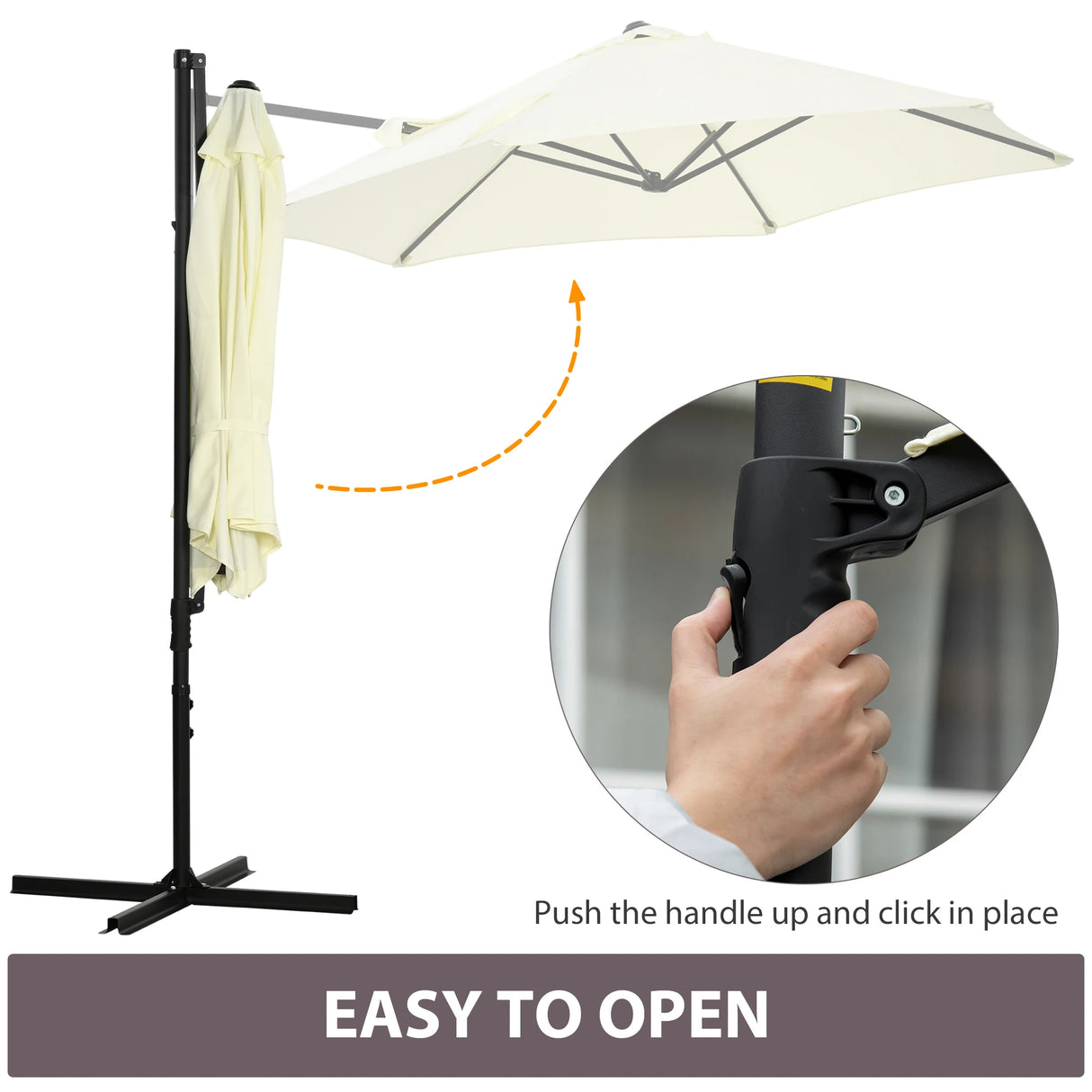 Outsunny 2.5M Garden Cantilever Parasol, Offset Roma Patio Umbrella Hanging Sun Shade Canopy Shelter with 360 Rotation and Cross Base, Beige