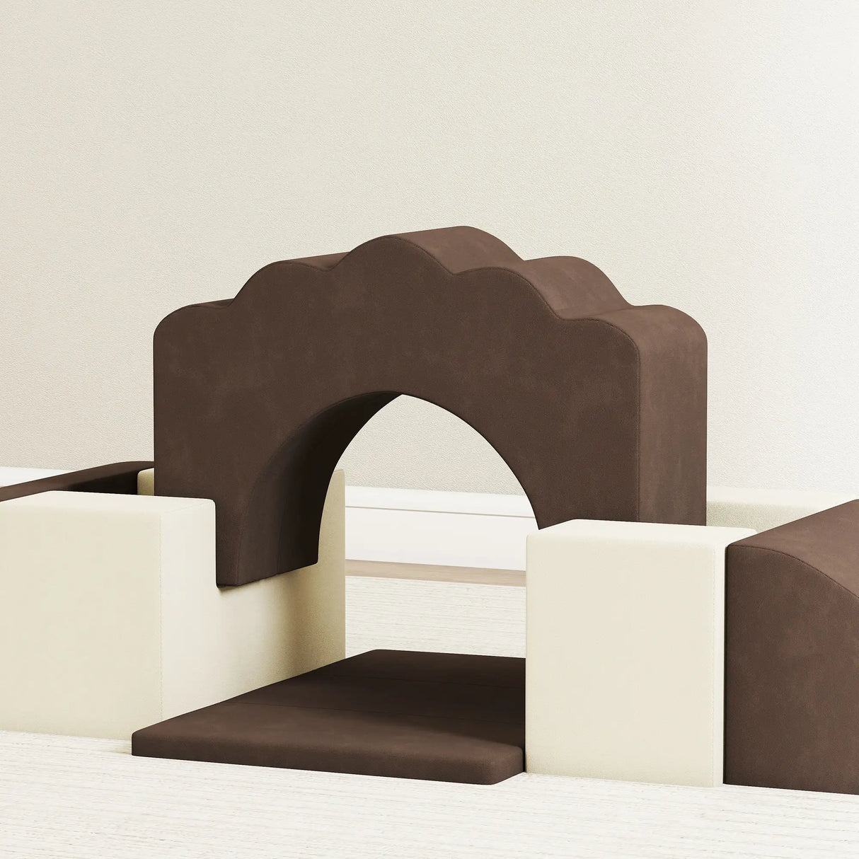 AIYAPLAY 7 Piece Kids Soft Play Set with Detachable Cover, Baby Indoor Climb and Crawl Foam Toy for Toddlers, Preschoolers, Brown