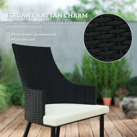 Outsunny 6 Seater Rattan Dining Set with Cushions, Garden Furniture Set with Armchairs, Rectangle Slatted Table Top, Steel Frame, Parasol Hole, Wicker Outdoor Furniture for Patio, Balcony, Cream White