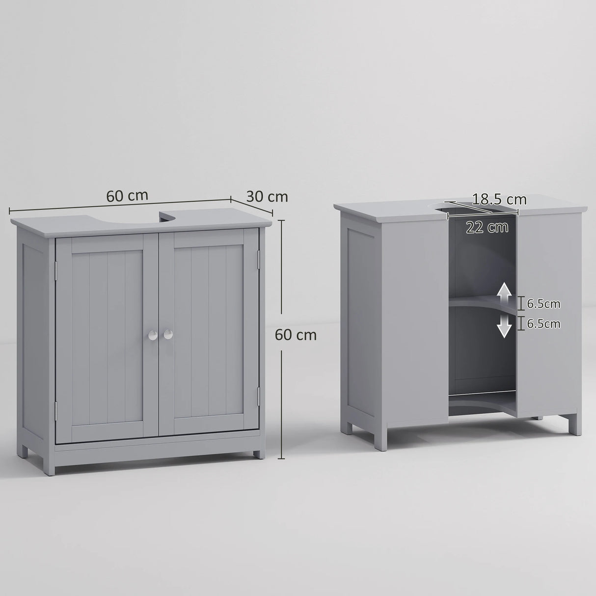 kleankin Under Sink Bathroom Cabinet, Freestanding Under Sink Cabinet with 2 Doors and Adjustable Shelf for Basin without or with Pedestal, Grey