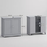 kleankin Under Sink Bathroom Cabinet, Freestanding Under Sink Cabinet with 2 Doors and Adjustable Shelf for Basin without or with Pedestal, Grey