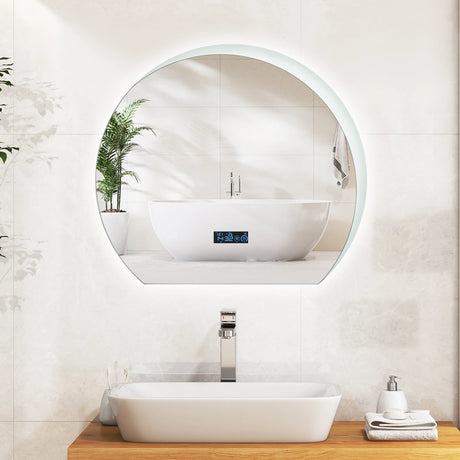 Half Circle LED Bathroom Mirror with Touch Switch and 3-Color Lights