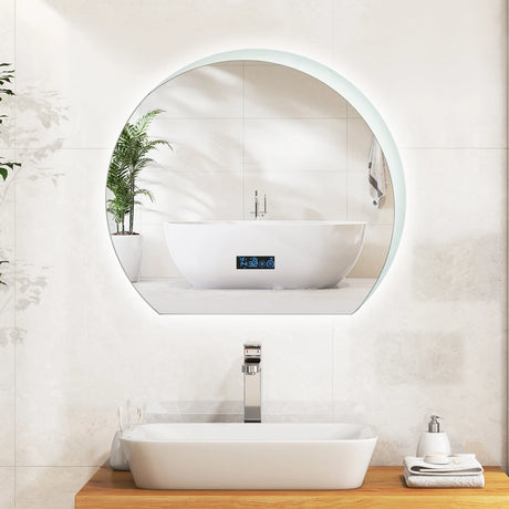 Half Circle LED Bathroom Mirror with Touch Switch and 3-Color Lights