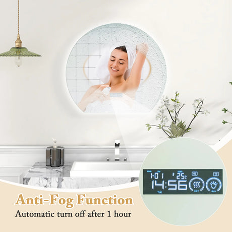 Half Circle LED Bathroom Mirror with Touch Switch and 3-Color Lights