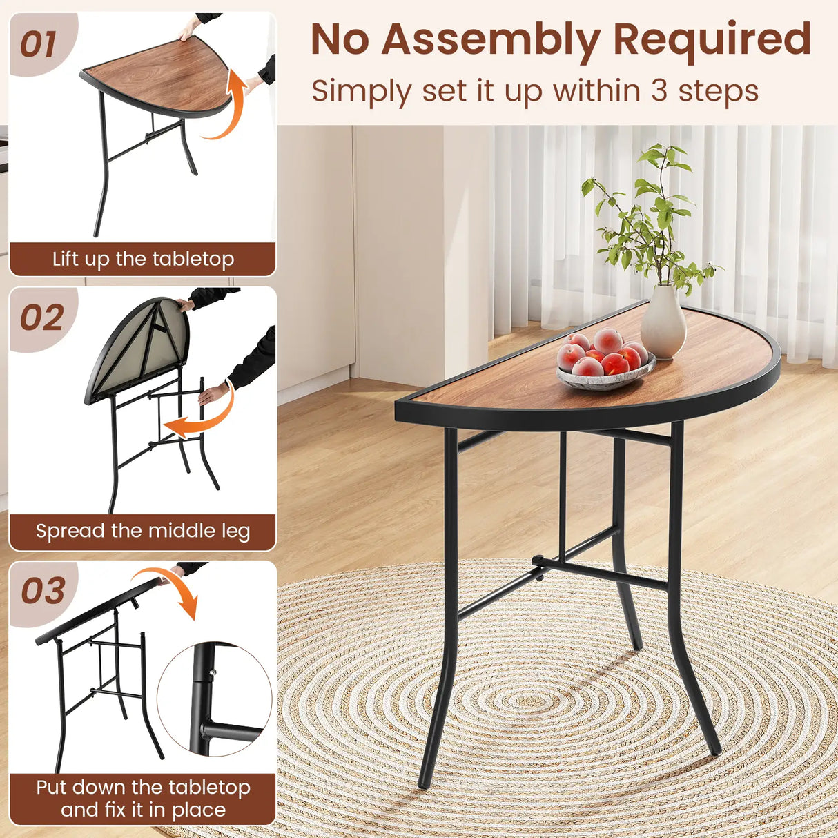 Half-Round Folding Event Table with Metal Frame