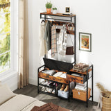 178 cm Freestanding Hall Tree with Shoe Storage Bench-Brown