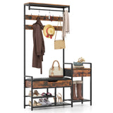 178 cm Freestanding Hall Tree with Shoe Storage Bench-Brown