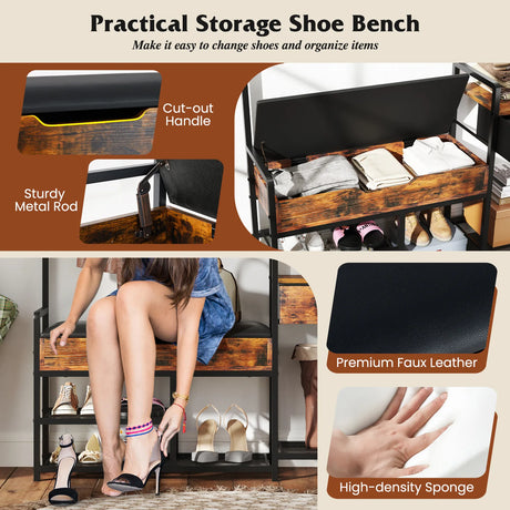 178 cm Freestanding Hall Tree with Shoe Storage Bench-Brown