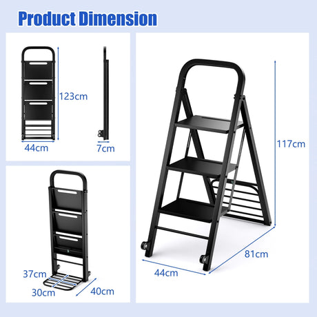 2 in 1 Hand Truck and Ladder Combo with Rubber Wheels, Handle for Warehouse, Garage, Home