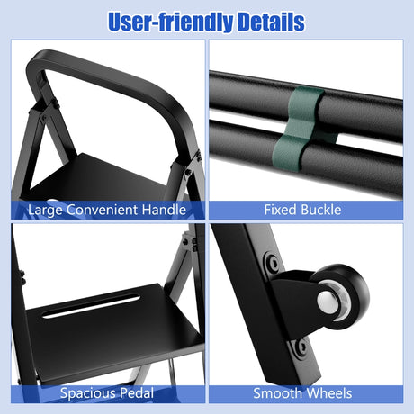 2 in 1 Hand Truck and Ladder Combo with Rubber Wheels, Handle for Warehouse, Garage, Home