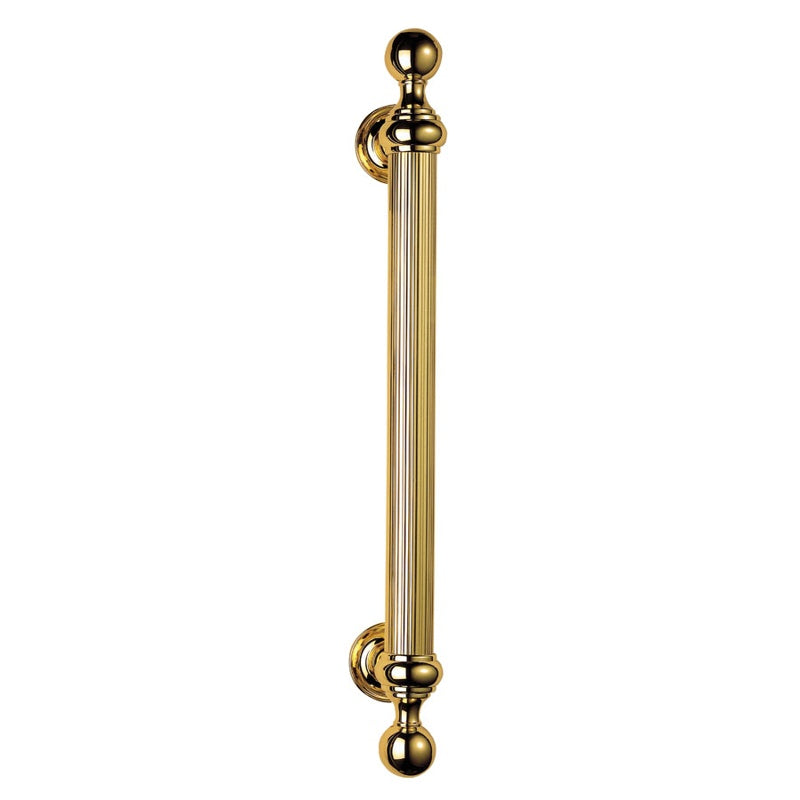 PULL HANDLE REEDED GRIP (ORNATE) ON ROSE - POLISHED BRASS - 500MM - EACH