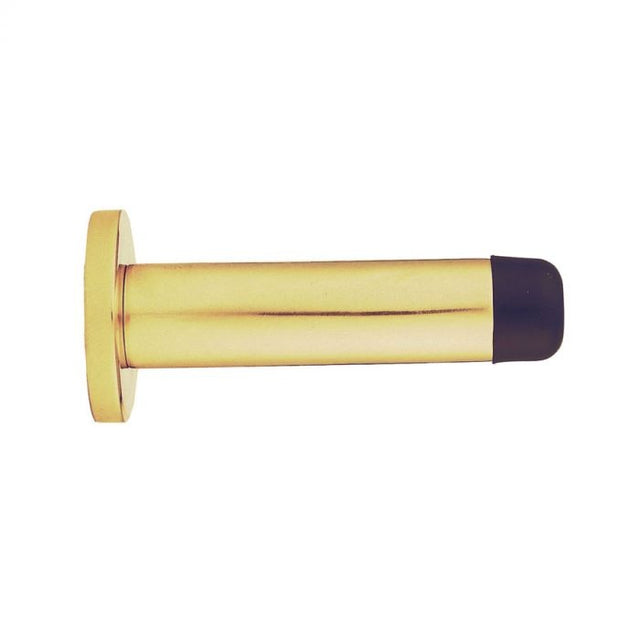 WALL MOUNTED CYLINDER DOORSTOP WITH ROSE - POLISHED BRASS - 64MM - EACH