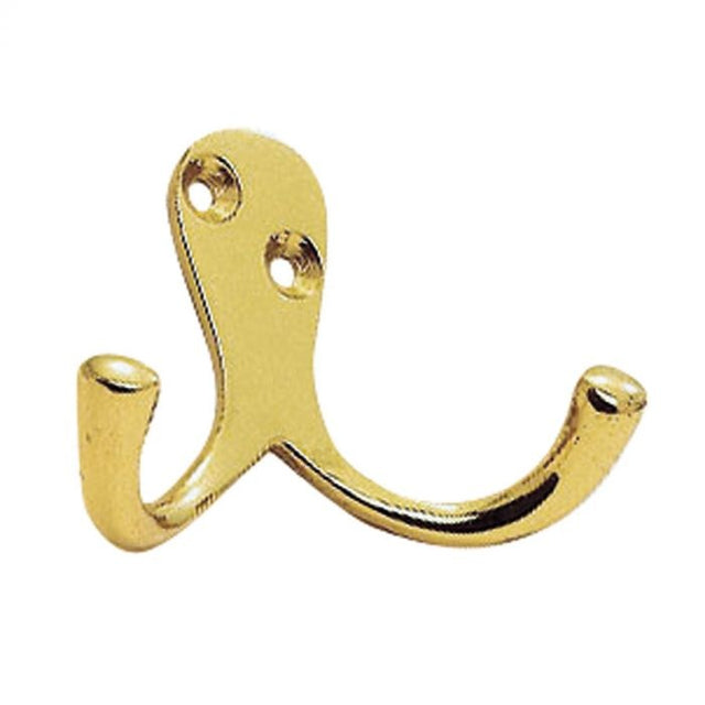 VICTORIAN DOUBLE ROBE HOOK - POLISHED BRASS - 51MM - EACH