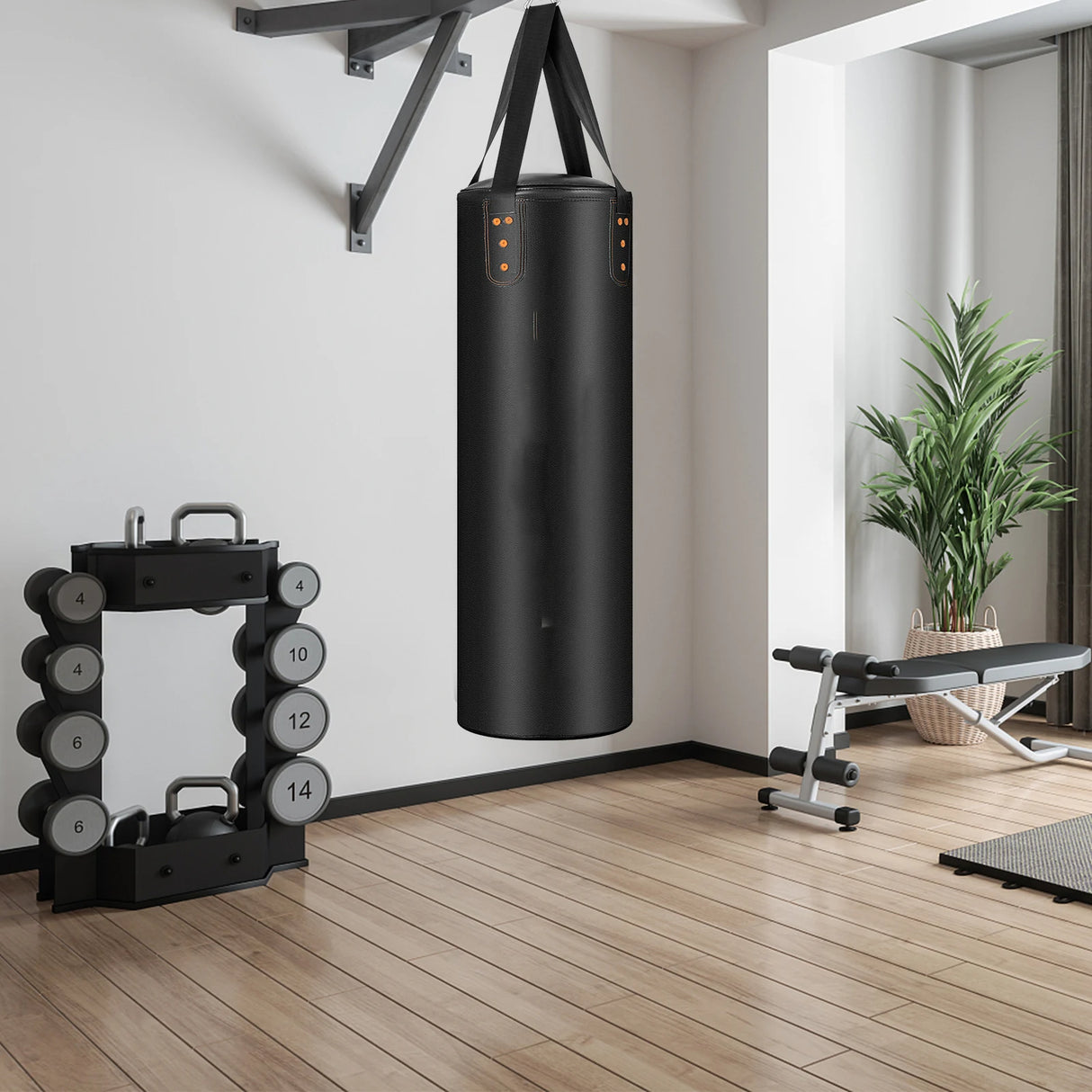 4-In-1 Hanging Punching Bag Set with Punching Gloves and Ceiling Hook