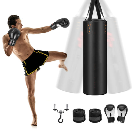 4-In-1 Hanging Punching Bag Set with Punching Gloves and Ceiling Hook