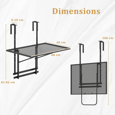 Railing Folding Table with 5-Level Adjustable Heights
