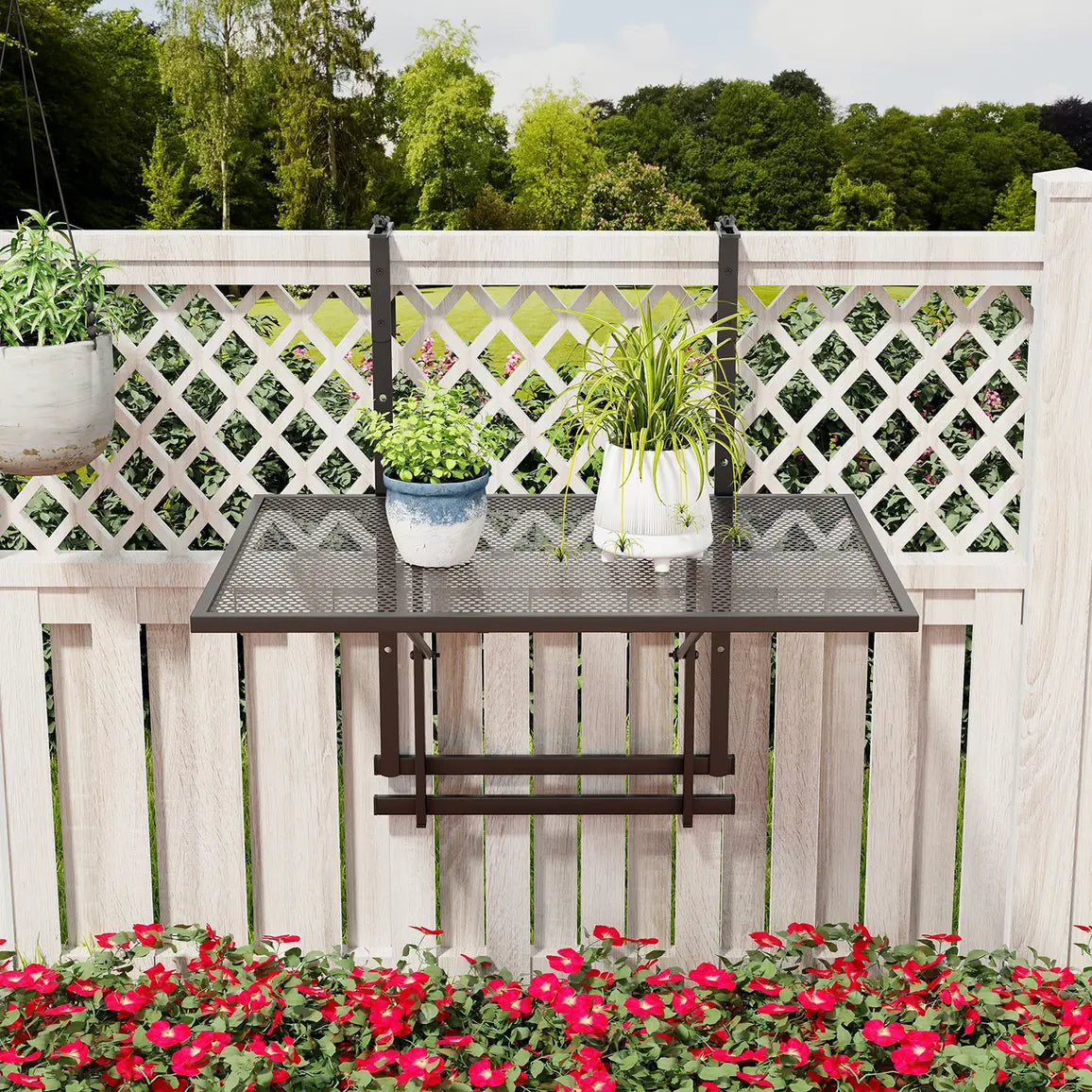 Railing Folding Table with 5-Level Adjustable Heights