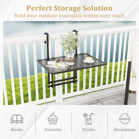 Railing Folding Table with 5-Level Adjustable Heights