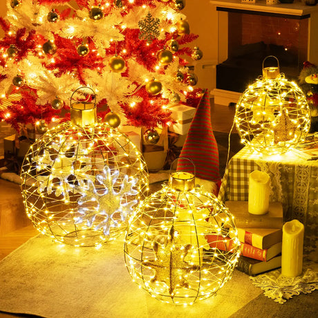 3 Pieces Pre-Lit Hanging Standing Lantern Balls Christmas Ornaments