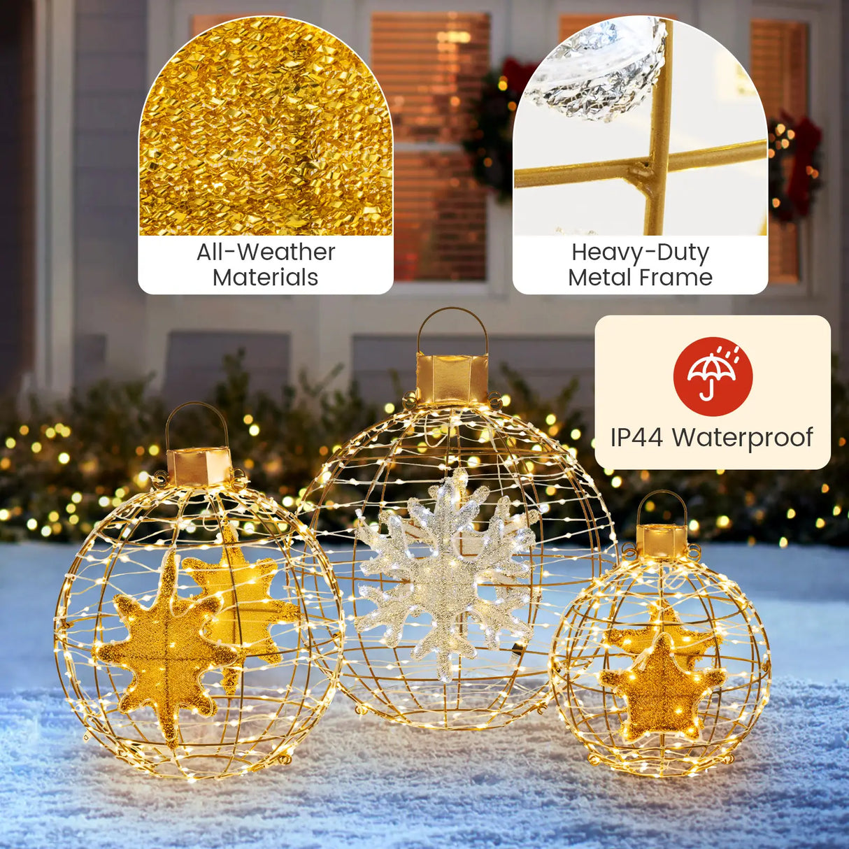 3 Pieces Pre-Lit Hanging Standing Lantern Balls Christmas Ornaments