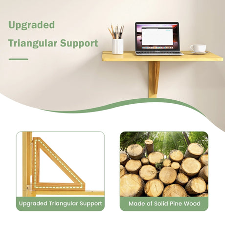 Wooden Folding Wall-Mounted Drop Leaf Table-Natural