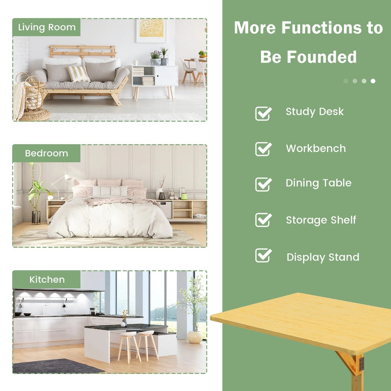 Wooden Folding Wall-Mounted Drop Leaf Table-Natural