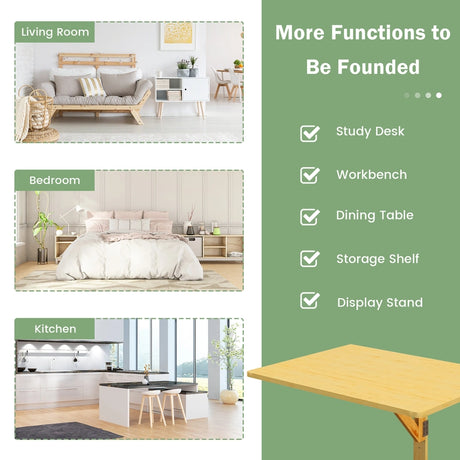 Wooden Folding Wall-Mounted Drop Leaf Table-Natural