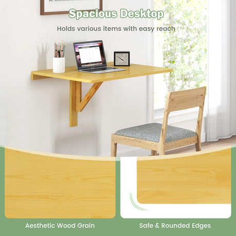 Wooden Folding Wall-Mounted Drop Leaf Table-Natural