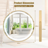 Hanging Wall Bathroom Mirror with Hanging Strap and 3 Colors LED Light-Silver
