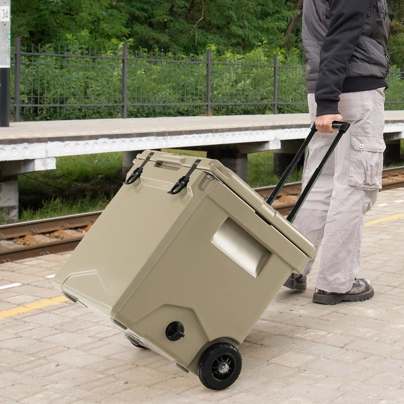 42 Quart Hard Cooler with Wheels and Handle-Tan