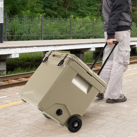 42 Quart Hard Cooler with Wheels and Handle-Tan