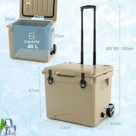 42 Quart Hard Cooler with Wheels and Handle-Tan