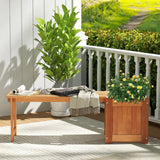Teak Oil Finish Raised Garden Bed Wood Planter Box with Bench