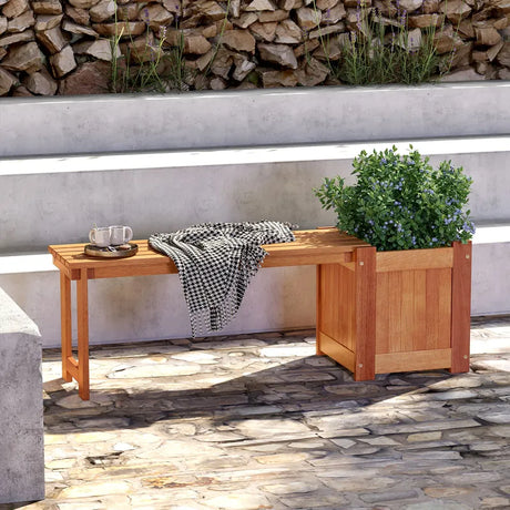 Teak Oil Finish Raised Garden Bed Wood Planter Box with Bench