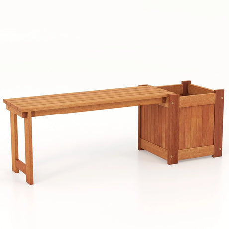 Teak Oil Finish Raised Garden Bed Wood Planter Box with Bench