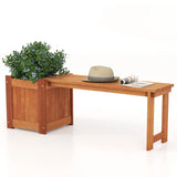 Teak Oil Finish Raised Garden Bed Wood Planter Box with Bench