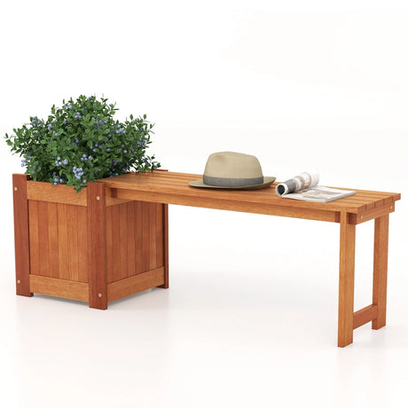 Teak Oil Finish Raised Garden Bed Wood Planter Box with Bench