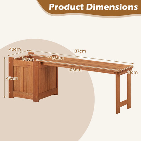 Teak Oil Finish Raised Garden Bed Wood Planter Box with Bench