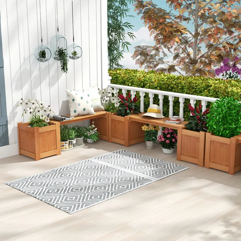 Hardwood Planter Box with Bench for Garden Yard Balcony