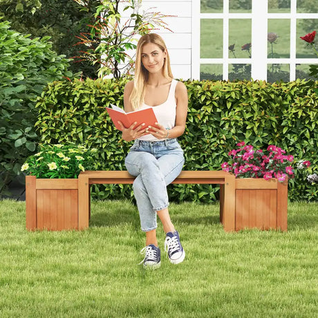Hardwood Planter Box with Bench for Garden Yard Balcony