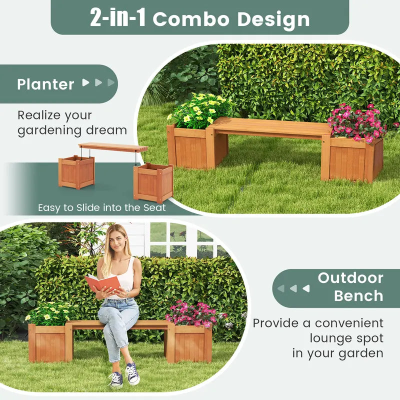 Hardwood Planter Box with Bench for Garden Yard Balcony