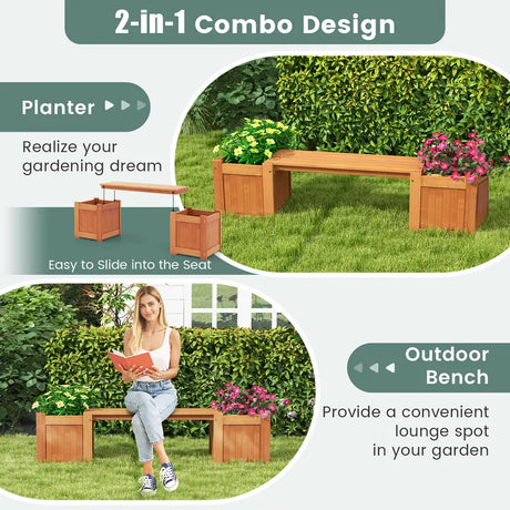 Hardwood Planter Box with Bench for Garden Yard Balcony