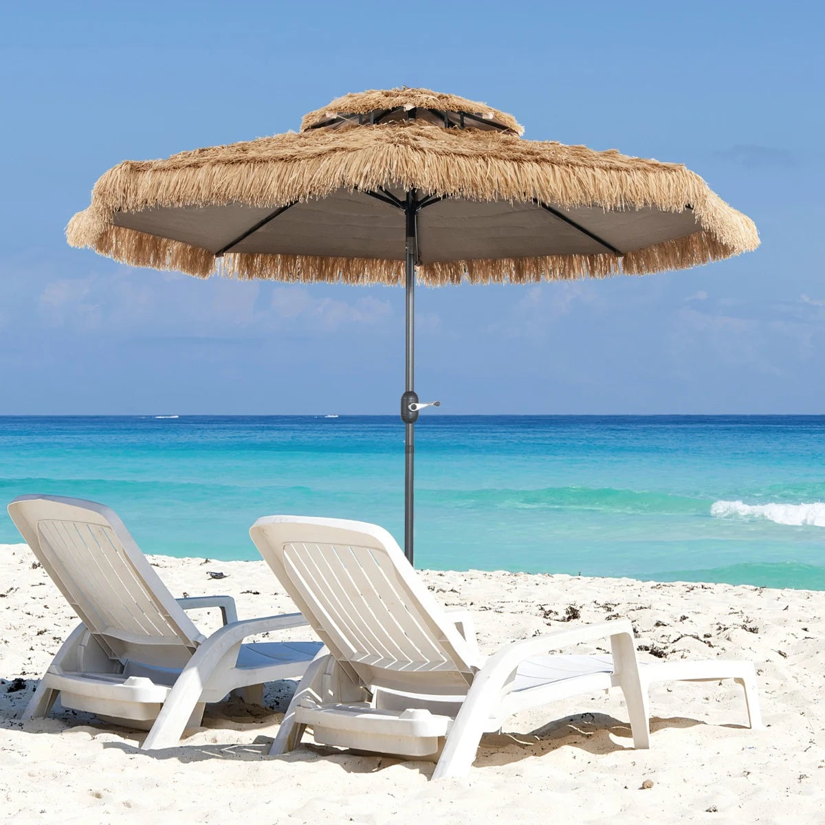 3M Hula Thatched Patio Tiki Umbrella for Beach Backyard Poolside