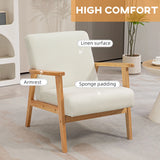 HOMCOM Fabric Accent Chair for Living Room, Arm Chair with Rubber Wood Frame and Padded Cushion, Cream White