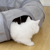 PawHut 2 in 1 Cat Tunnel with Bed, Cat Play Tunnel with Ball & Peek Hole for Indoor Cats, Grey