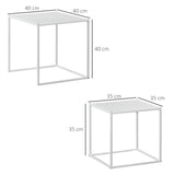 HOMCOM Square Nesting Coffee Table Set of 2, Modern Nest of Tables, Sofa Side Tables with Steel Frame for Living Room, Bedroom, Small Space, White