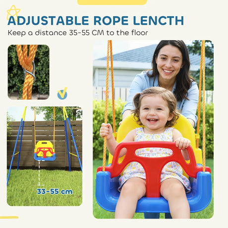 AIYAPLAY 3 in 1 Toddler Swing Set, Folding Child Swing Set with Seat Belt, Adjustable Seat for Outdoor Indoor, Blue