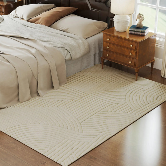 HOMCOM Modern Geometric Rug, Thick & Plush, Non-Slip, 230 x 160 cm  Cream, Living Room/Bedroom/Office