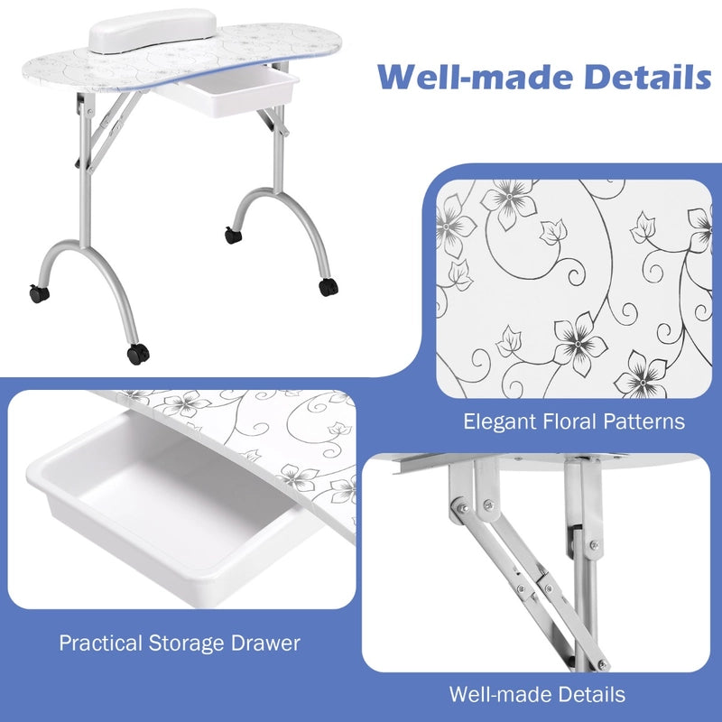 Manicure Nail Table Portable Station Desk Spa Beauty Salon Equipment 2 Color-White